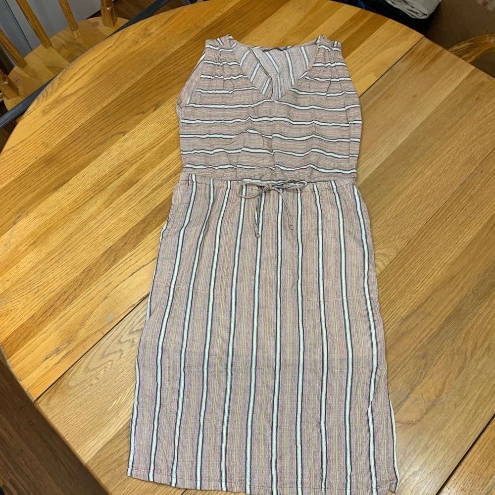 Prana XS Pink Striped Organic Cotton Sleeveless V-Neck Crossover Back Dress‎